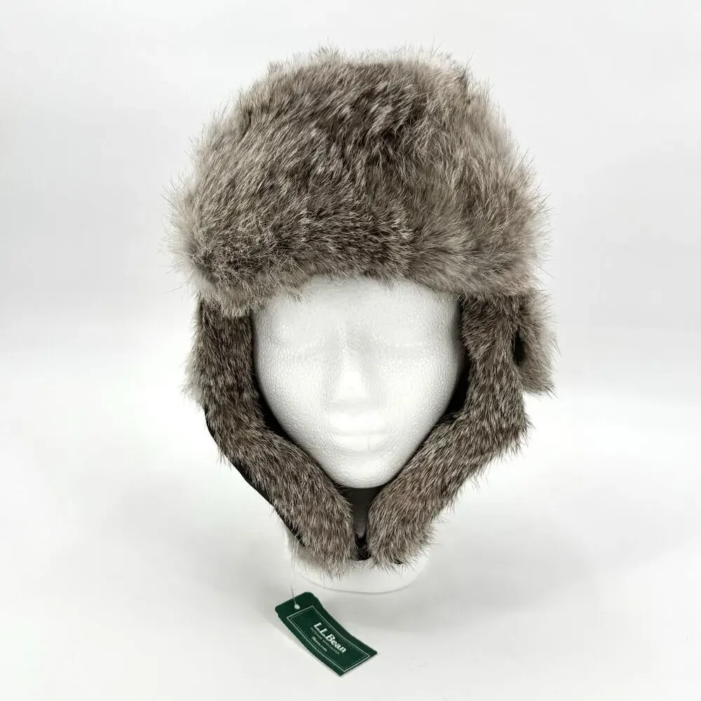 Mad Bomber Trapper Hat Rabbit Fur Trim Aviator Hat Kids Size Medium Black